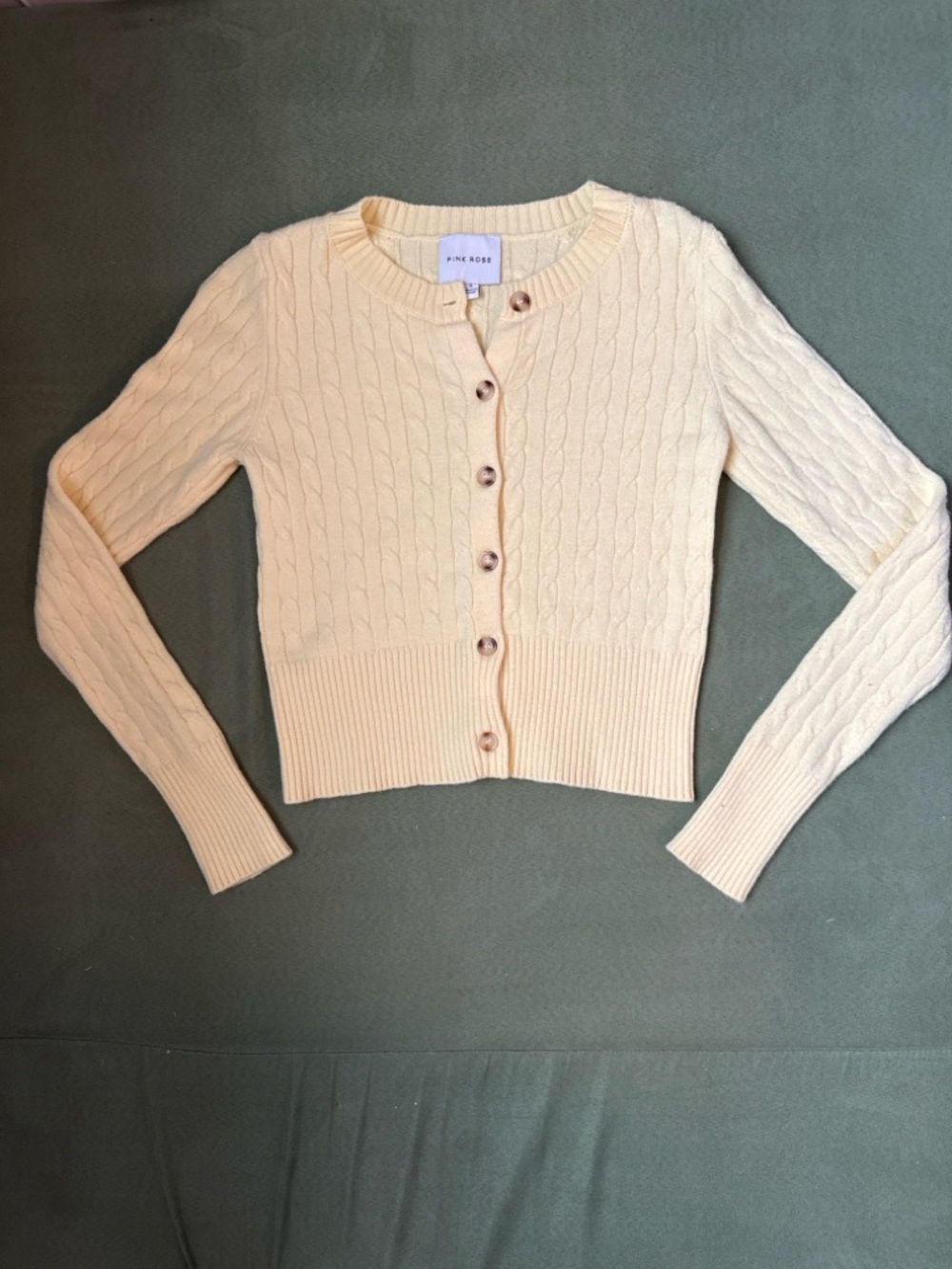 PINK ROSE butter yellow Cable Knit Button-Up Cardigan Sweater small